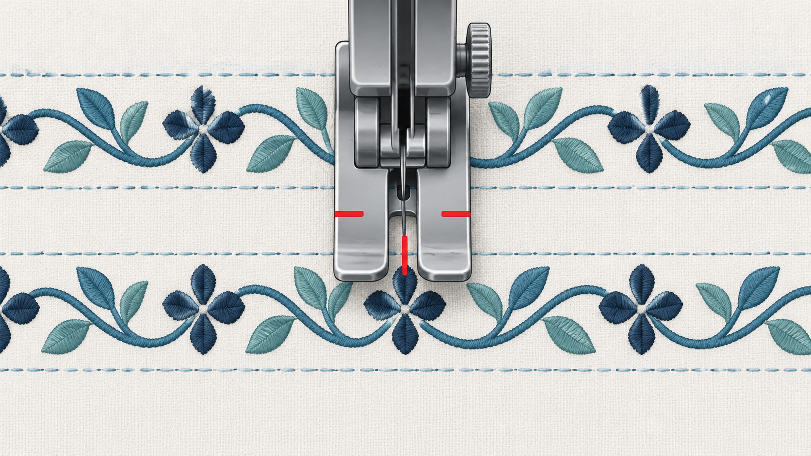 Red guide marks help align and space repeated border rows