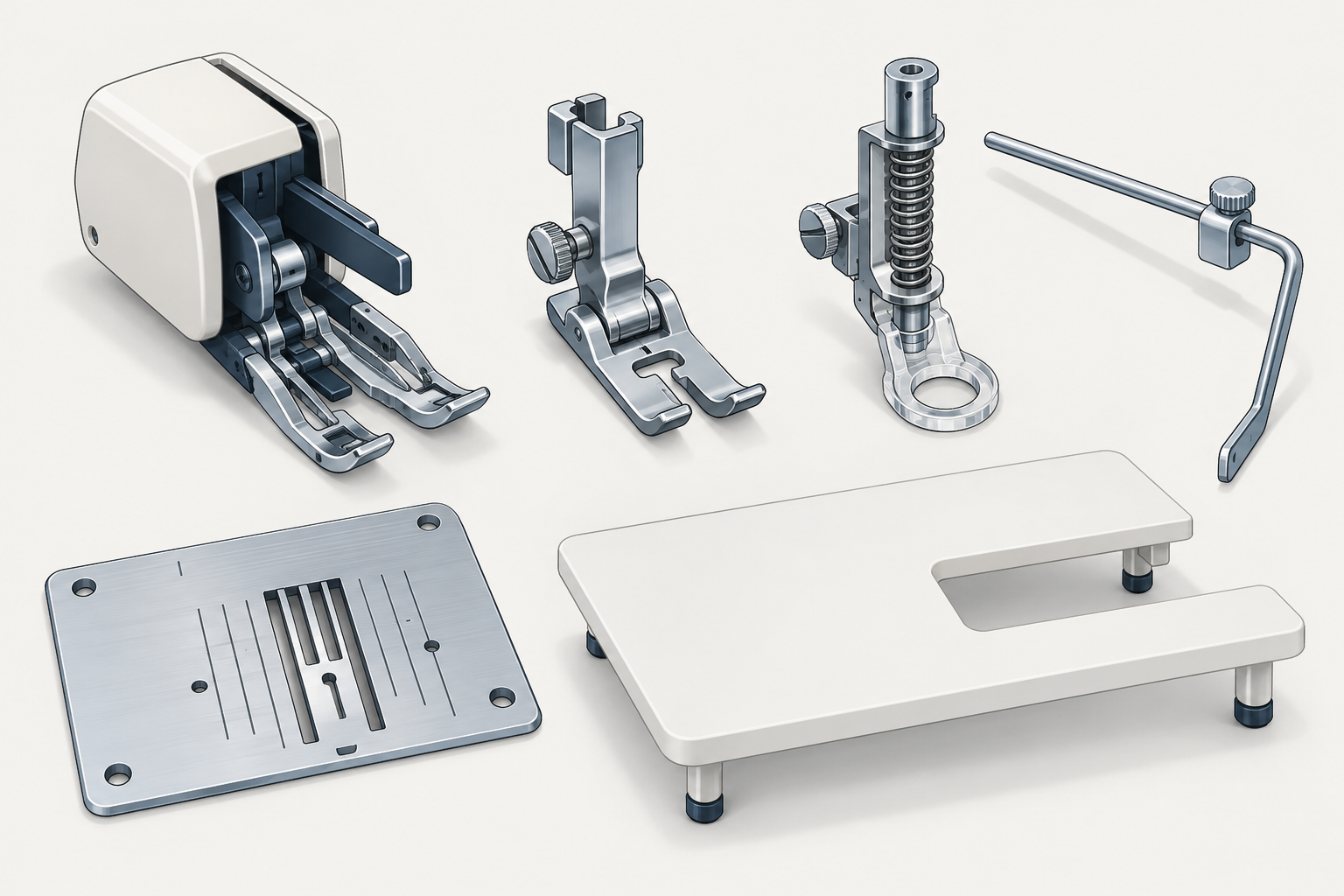 Quilting kit components are separate accessories with different functions